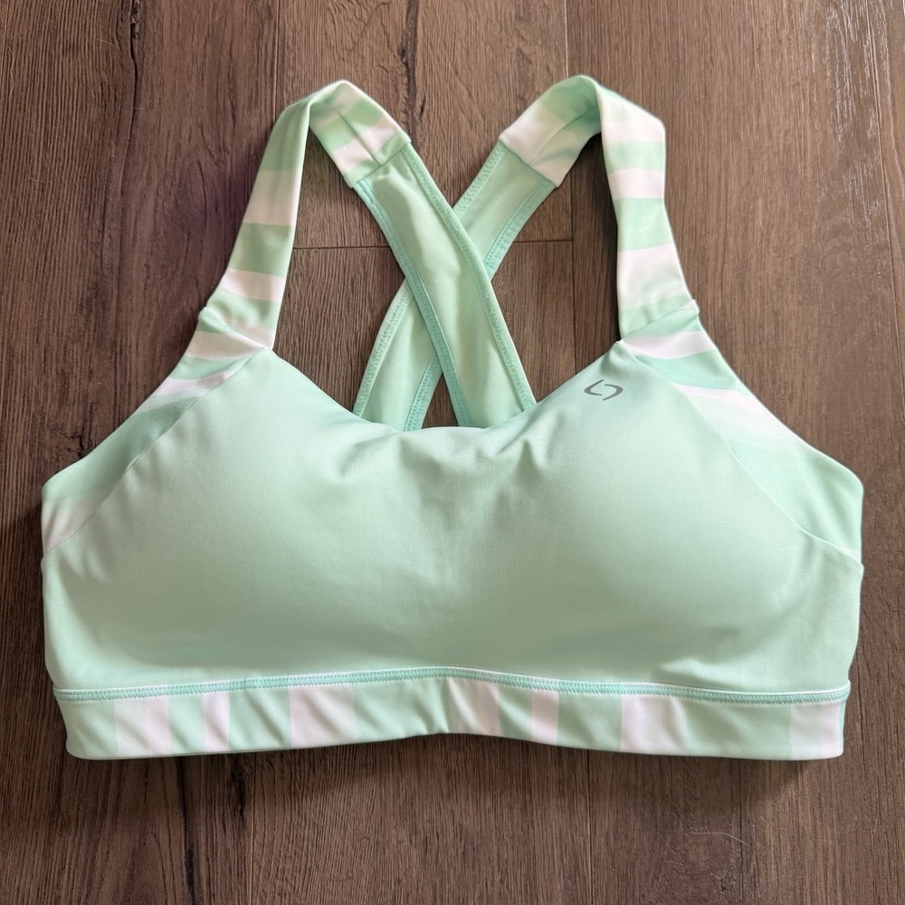 Brooks Medium-High Impact Uplift Crossback Sports Bra 38C/D XL Mint Green Stripe
